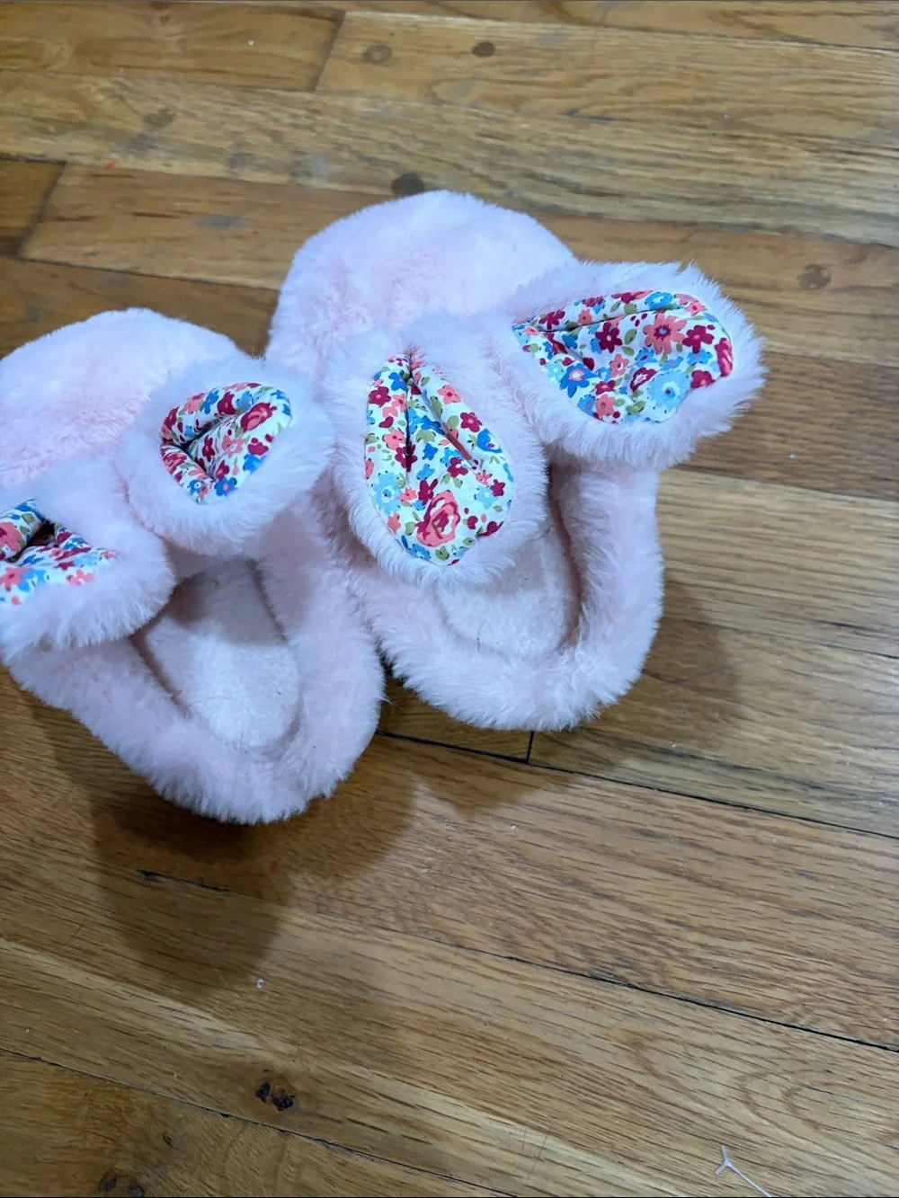 Kids Pink Bunny Ear Plush Slippers